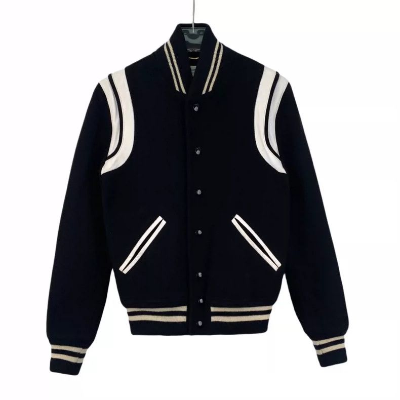 Saint Laurent Paris Saint Laurent Paris Black striped stand-up collar single-b Size S / US 4 / IT 40 - 1 Thumbnail
