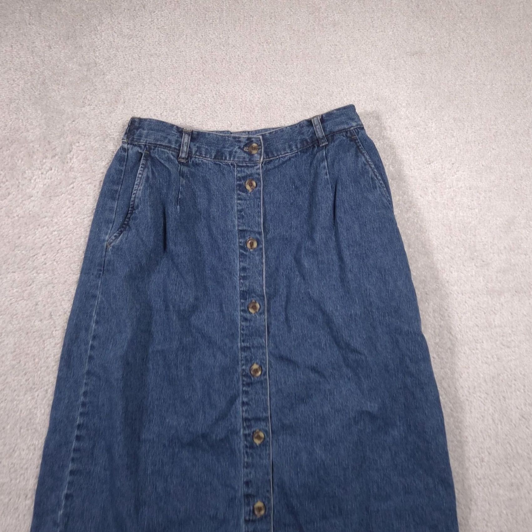 Denime VINTAGE? No. Cabin Creek Skirt Womens 12P Blue Denim Button Front Elastic Waist Midi Pockets Size 34" / US 12 / IT 48 - 2 Thumbnail