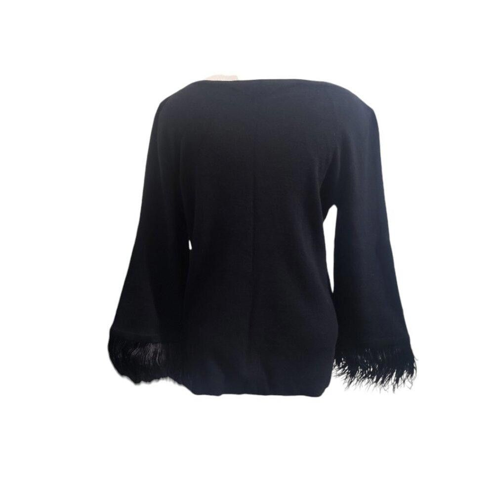 Ann Taylor CT1968 Ann Taylor Feathered Sleeve Black Sweater L Size L / US 10 / IT 46 - 4 Thumbnail