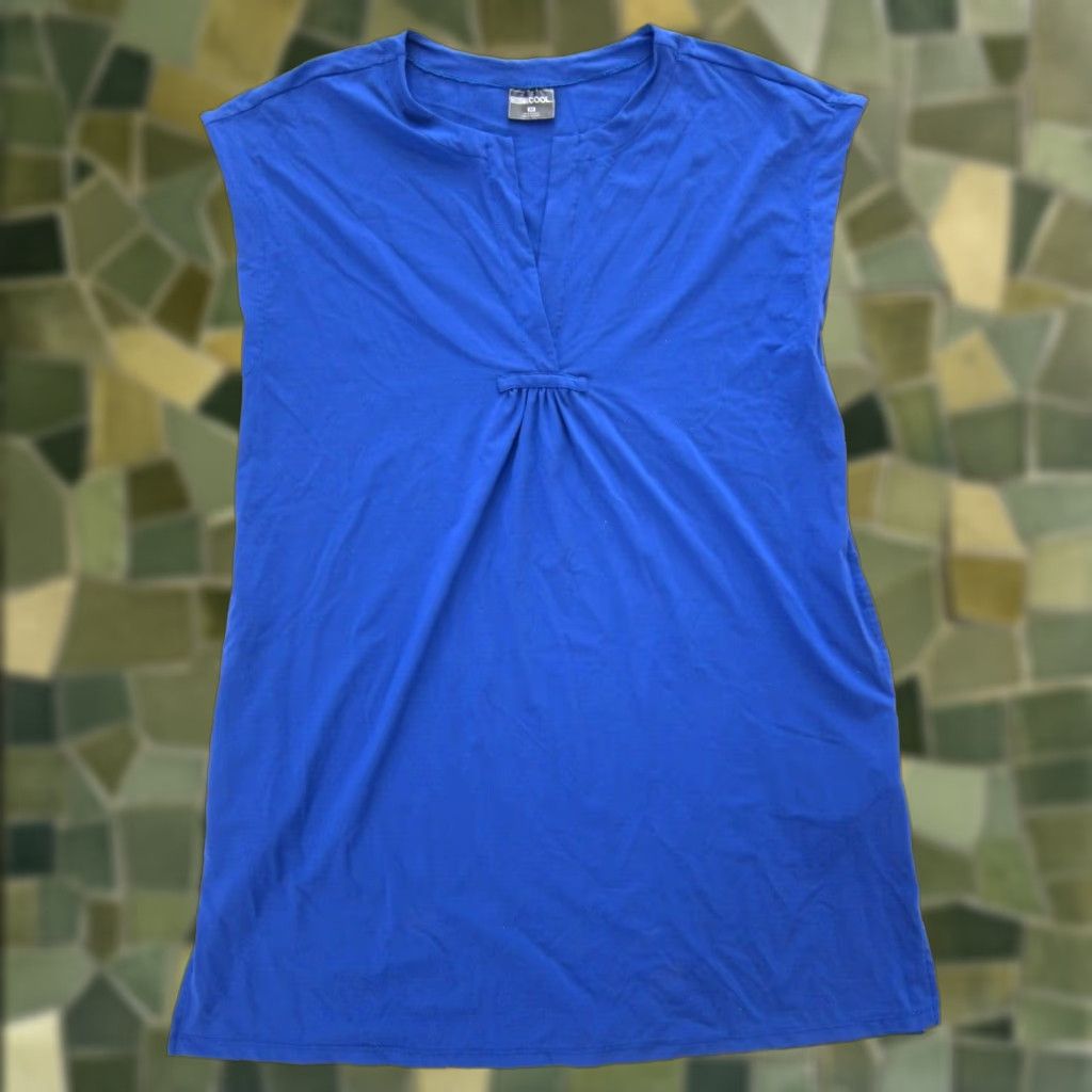 Vintage 32 Degrees Cool Royal Blue Stretch Cap Sleeve Pocket Sheath Tunic Dress Medium Size M / US 6-8 / IT 42-44 - 1 Thumbnail