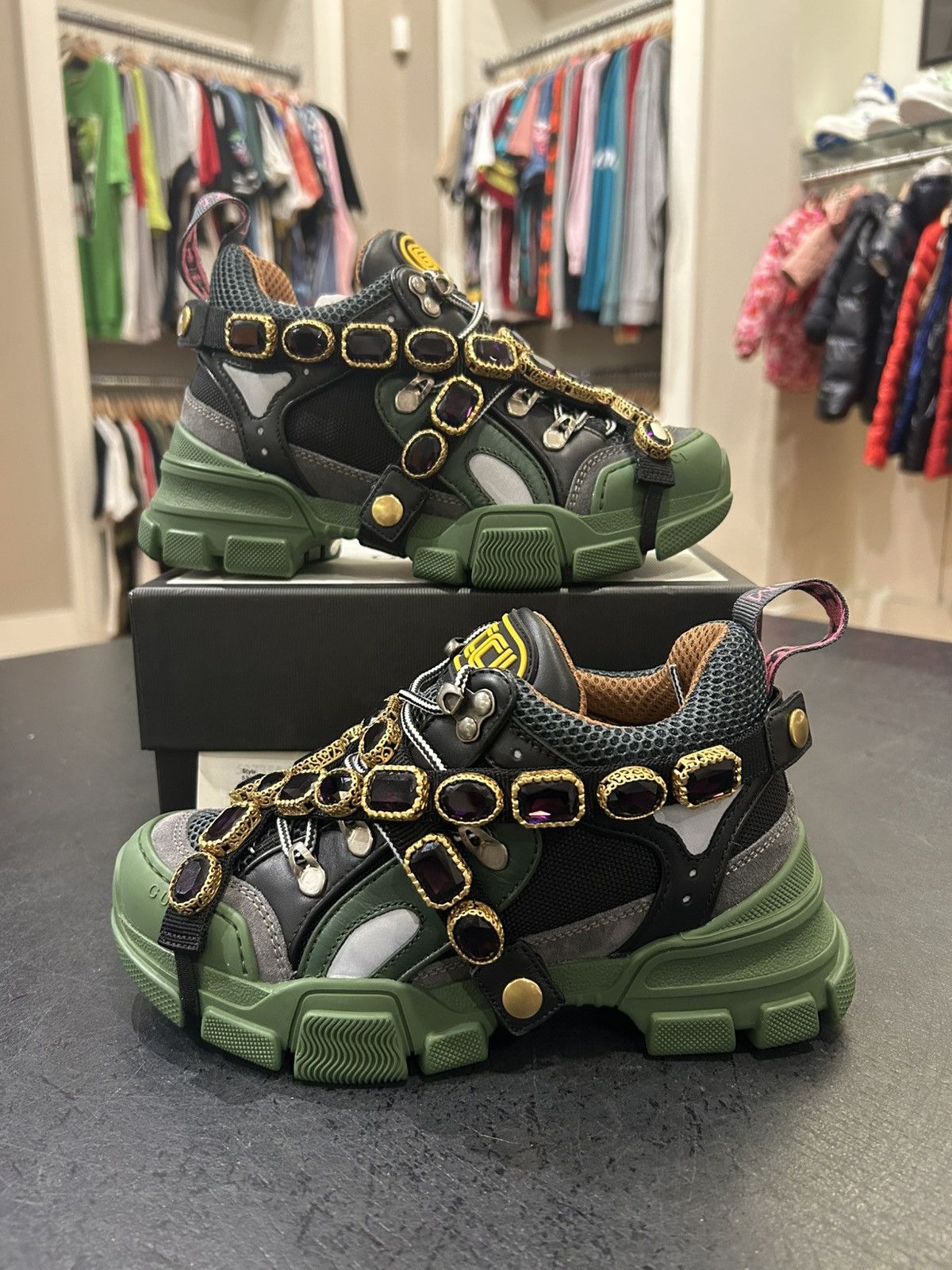 Gucci Gucci Flashtrek ‘SEGA Green w/Removable Crystals’ Size US 5.5 / IT 35.5 - 1 Thumbnail