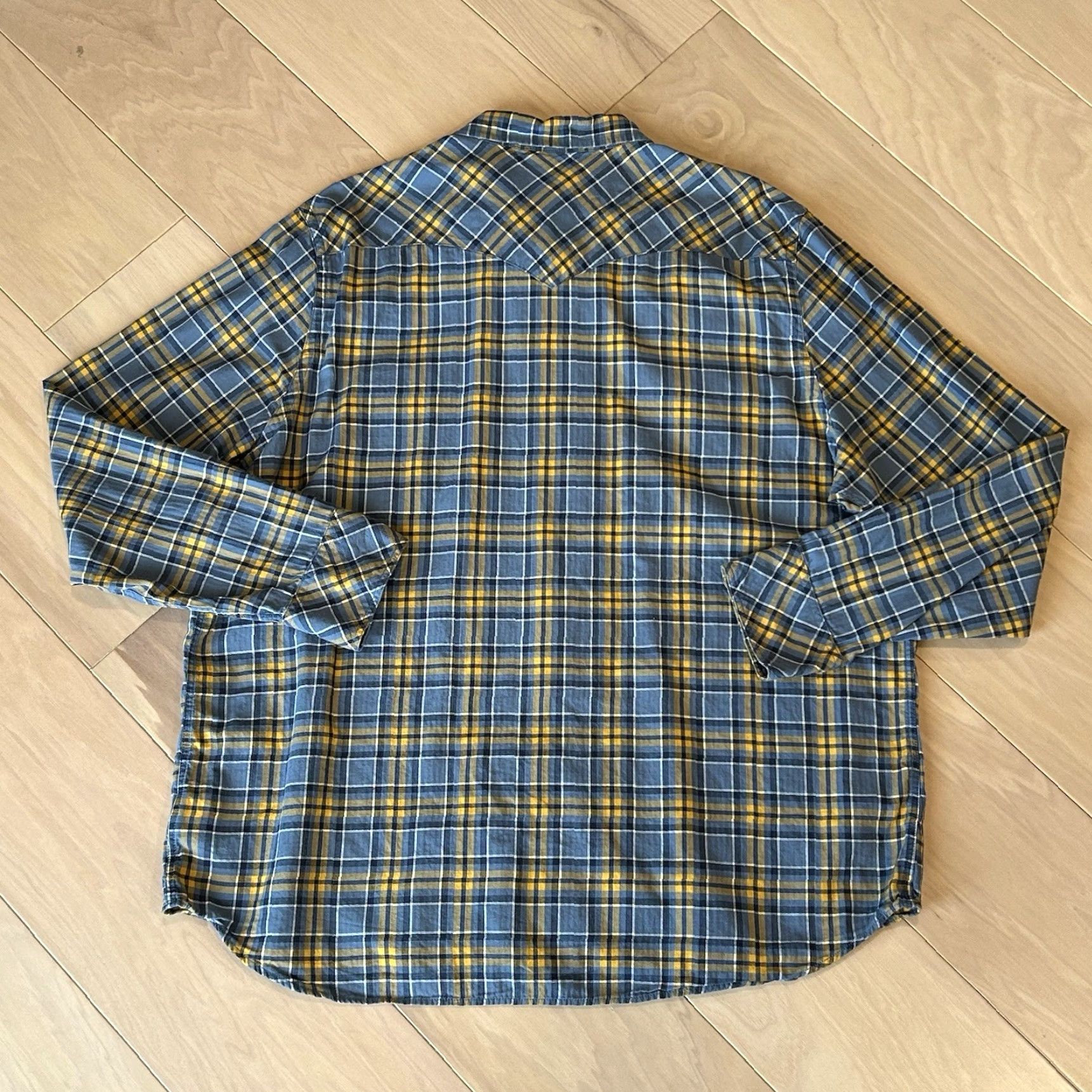 Tecovas Shirt Western Pearl Snap Flannel Plaid Long Sleeve Men’s 2XL Blue Cotton Regular Fit Button-Up Casual 2000s Western Logo Texas Mens