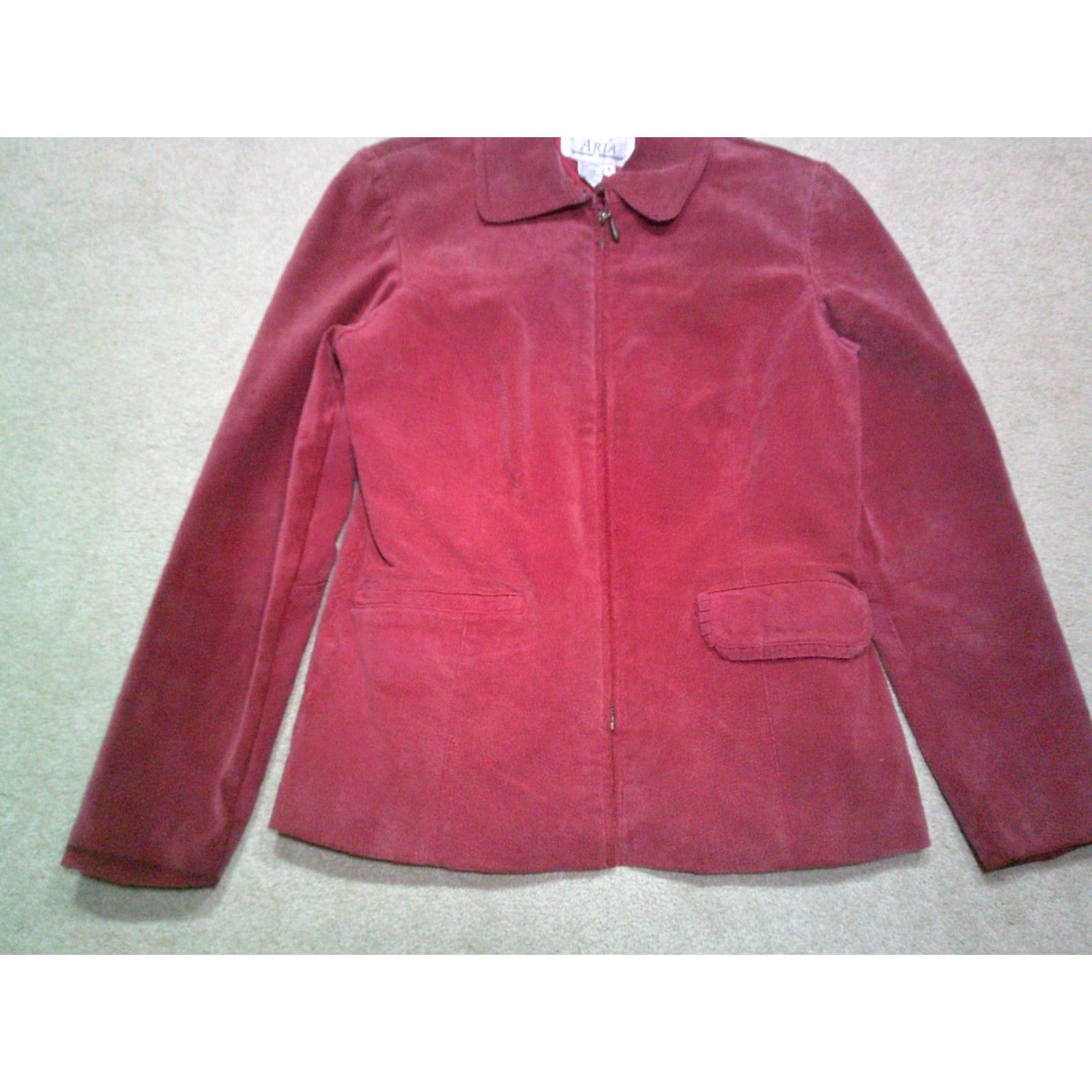 Ariat VINTAGE Aria Suede Leather Jacket Womens Small Red Bomber Jacket Short Sleeve Zip Front Pockets Regular Fit Motorcycle Style Womens Size S / US 4 / IT 40 - 4 Thumbnail