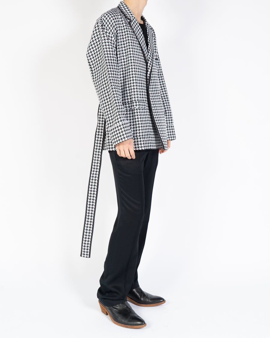 Haider Ackermann SS19 Houndstooth Silk Jacquard Kimono Belted Jacket & Pants Size 34S - 6 Thumbnail