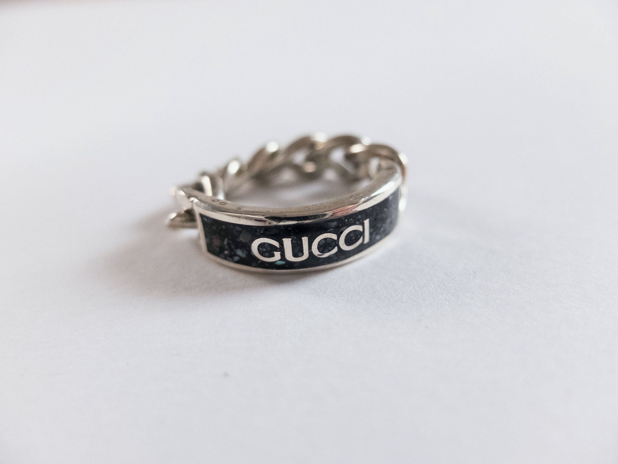 Gucci GUCCI Tag Chain logo black silver ring Size 20 / 9 Size ONE SIZE - 2 Thumbnail