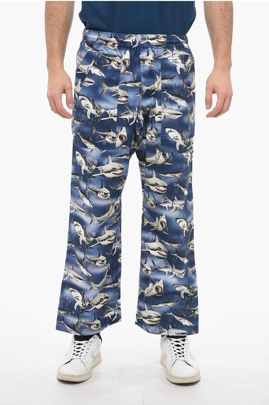 image of Palm Angels Og1Mm0524 Patch Pocketed Cotton Pants In Blue, Men's (Size 34)