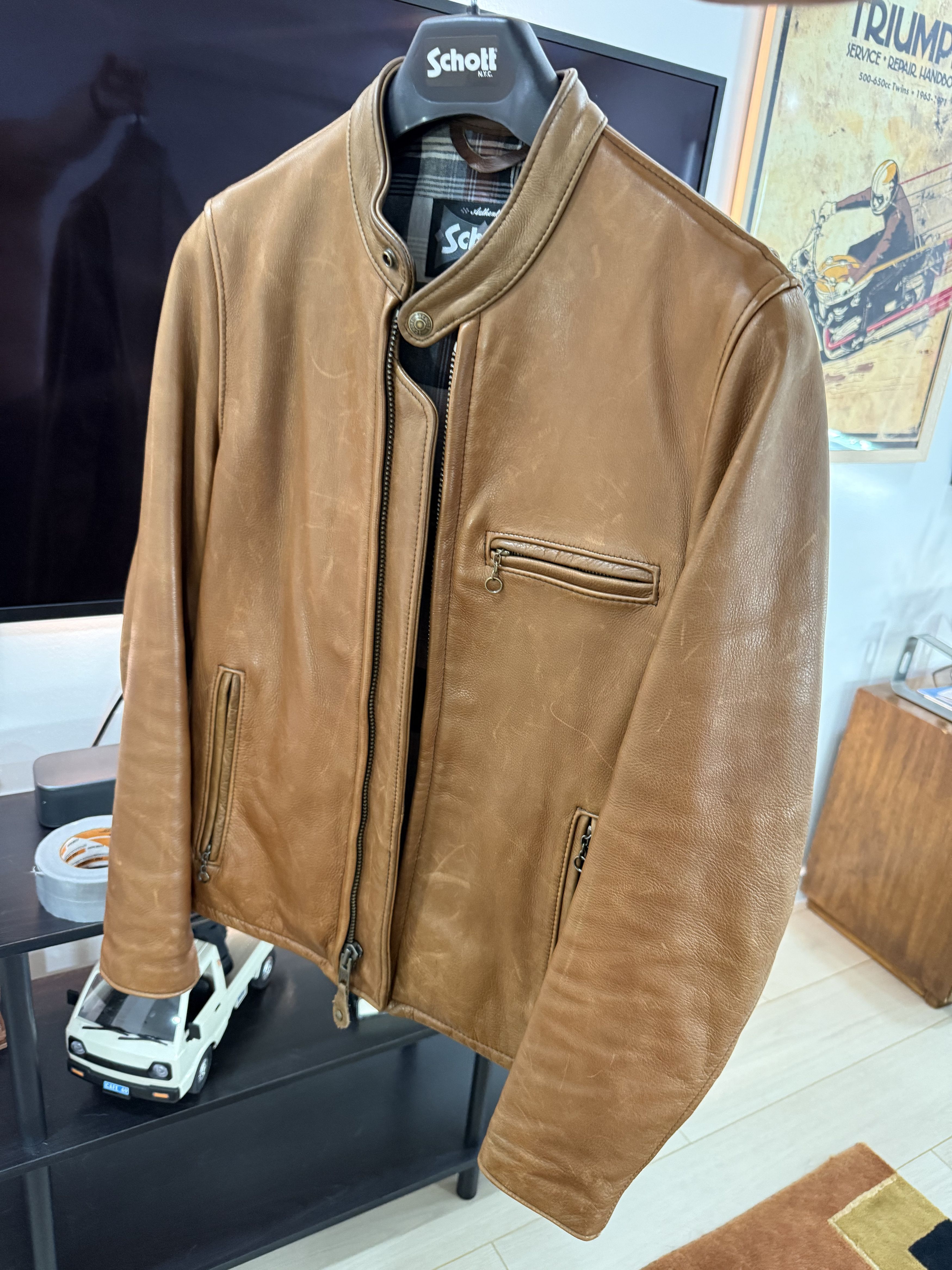 Schott 530 Café Racer Waxed Pebbled Cowhide Jacket Size US S / EU 44-46 / 1 - 4 Thumbnail