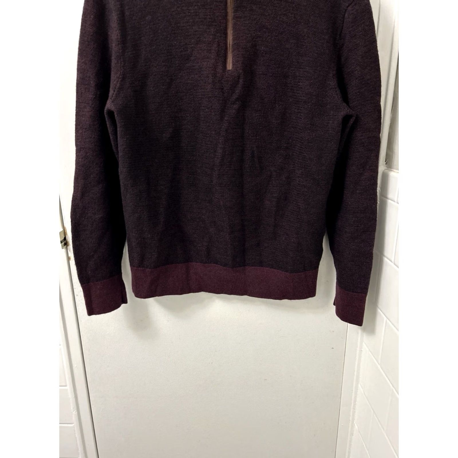 UNTUCKit UNTUCKit 1/4 Zip Mens M Burgundy Belguardo Birdseye 100% Merino Wool Sweater L/S Size US M / EU 48-50 / 2 - 2 Thumbnail