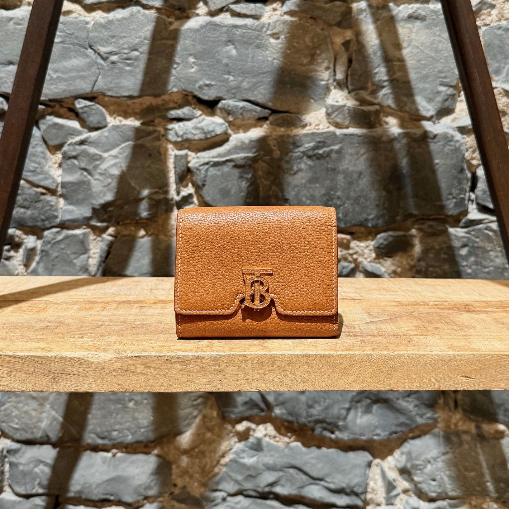 Burberry Burberry TB Compact Trifold Tan Grained Leather Wallet Size ONE SIZE - 1 Thumbnail
