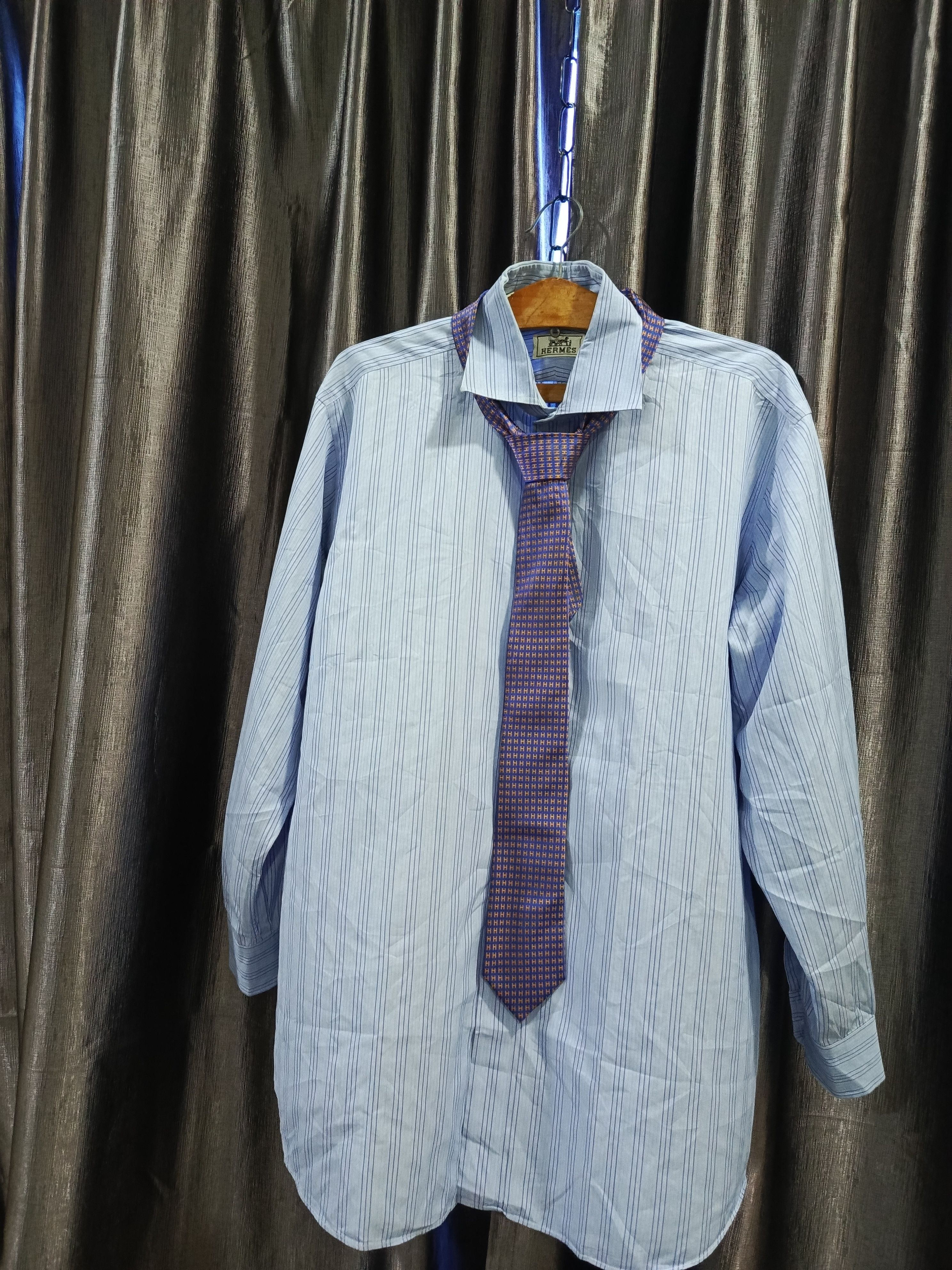 Hermes Hermès light blue multi-striped button-down dress shirt Size US XL / EU 56 / 4 - 1 Thumbnail