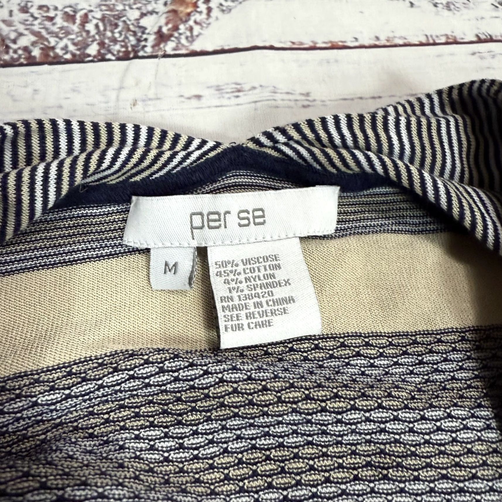 Vintage Per Se Beige Stripe Cardigan Sweater Open Front Knit Long Sleeve Sz M Womens Size M / US 6-8 / IT 42-44 - 7 Thumbnail