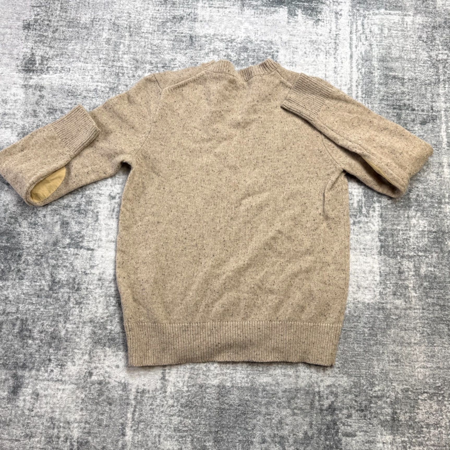 J.Crew J.CREW Sweater Mens Medium Beige Donegal Lambswool Elbow Patch Speckled Marled Crew Neck Pullover Knit Fall Winter Casual Size US M / EU 48-50 / 2 - 5 Thumbnail