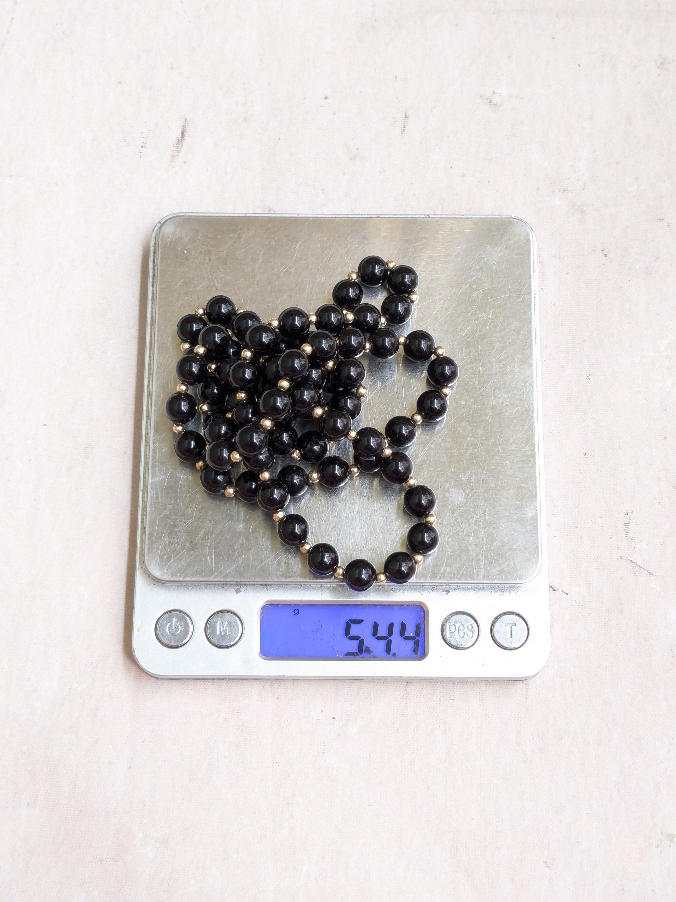 Vintage Black onyx 13k gold necklace 30" Beads Round Sphere Size ONE SIZE - 8 Thumbnail