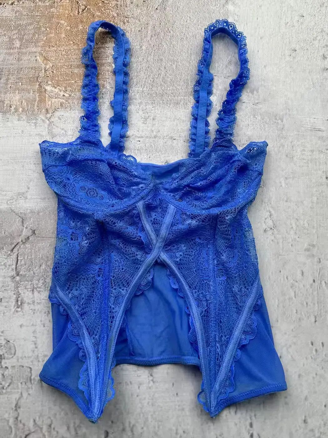 image of Avant Garde x Vintage Lace Mesh Corset in Blue, Women's (Size XS)