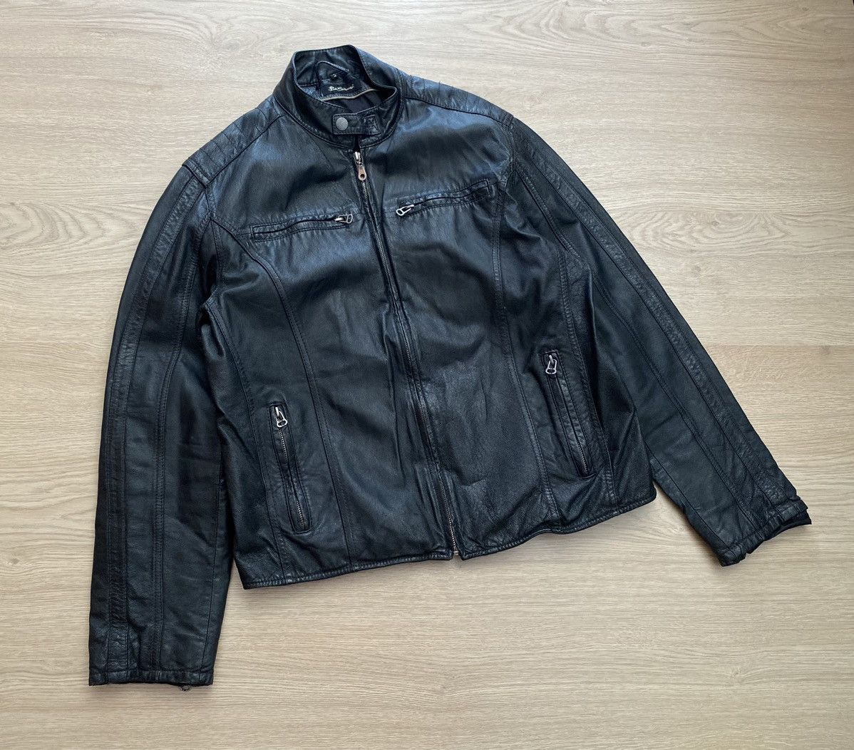 image of Vintage Ben Sherman Y2K Moto Genuine Leather Jacket in Black, Men's (Size Medium)