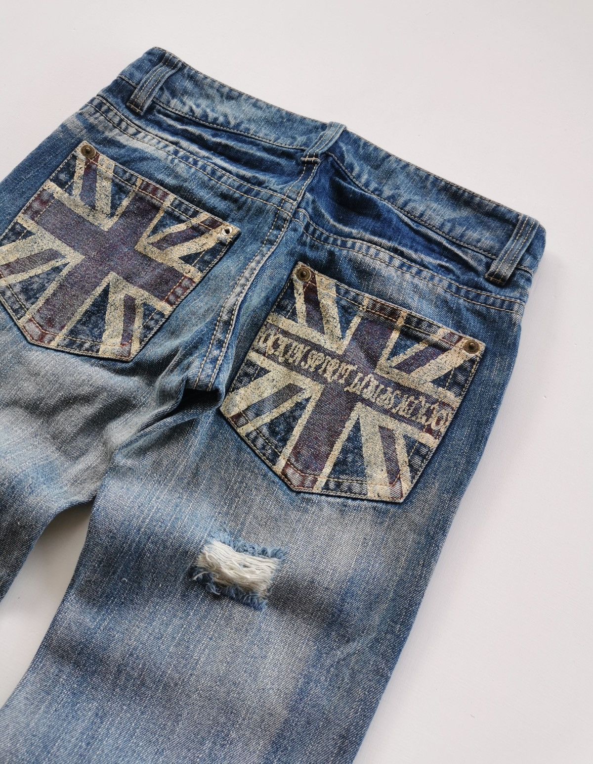 Japanese Brand Fazbee Japan British Flag Distressed Style Denim Jeans Size 30" / US 8 / IT 44 - 6 Thumbnail