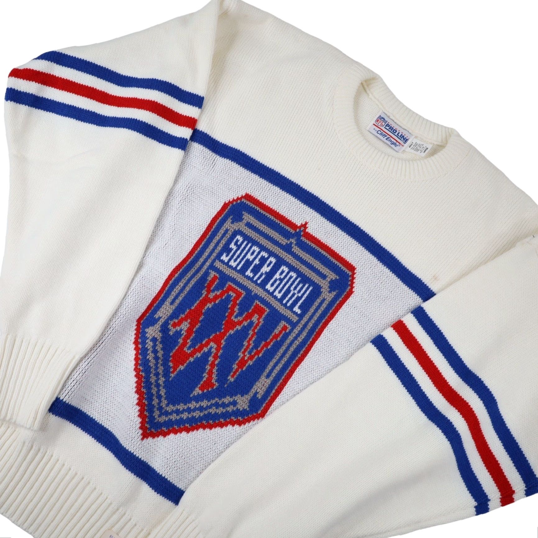 NFL VINTAGE NFL Cliff Engle Super Bowl XXV Mens Large Knit Sweater White Size US L / EU 52-54 / 3 - 2 Thumbnail