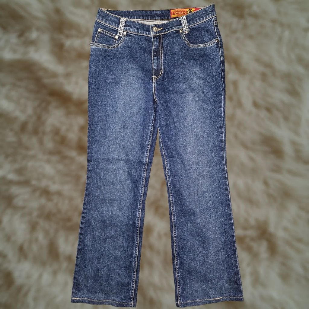 Denime Lawman Jeans Womens 8 Blue Slim Fit Bootcut Rhinestone Pockets Denim Size 30" / US 8 / IT 44 - 1 Thumbnail