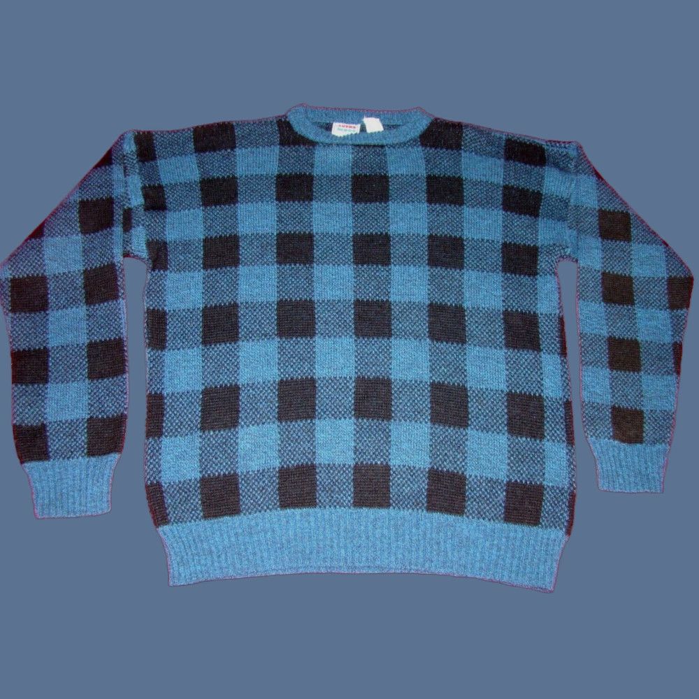 Vintage VINTAGE Le Autre Mode Mens Sweater Plaid Crew Neck Wool Acrylic Made In Italy Large Blues Black Pullover sweater Men 26" Length 22.5" Armpit to Armpit Size US L / EU 52-54 / 3 - 1 Thumbnail