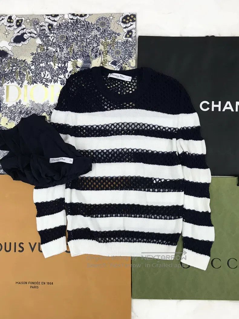 Dior Dior Colour-blocked striped fishnet sweater Size S / US 4 / IT 40 - 1 Thumbnail