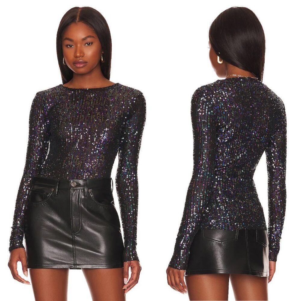 Free People Free People Gold Rush Long Sleeve Sequins Black Combo Top S Size XS / US 0-2 / IT 36-38 - 1 Thumbnail