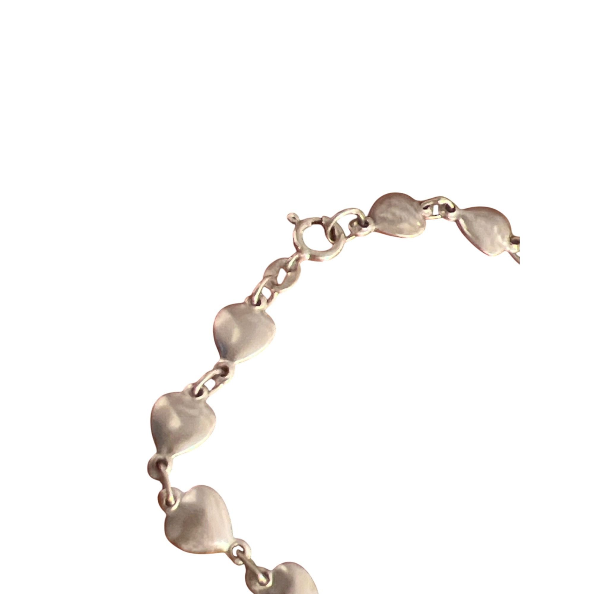 Other Vintage Silver Tone Bracelet Heart Links Dainty Spring Ring Size ONE SIZE - 3 Thumbnail