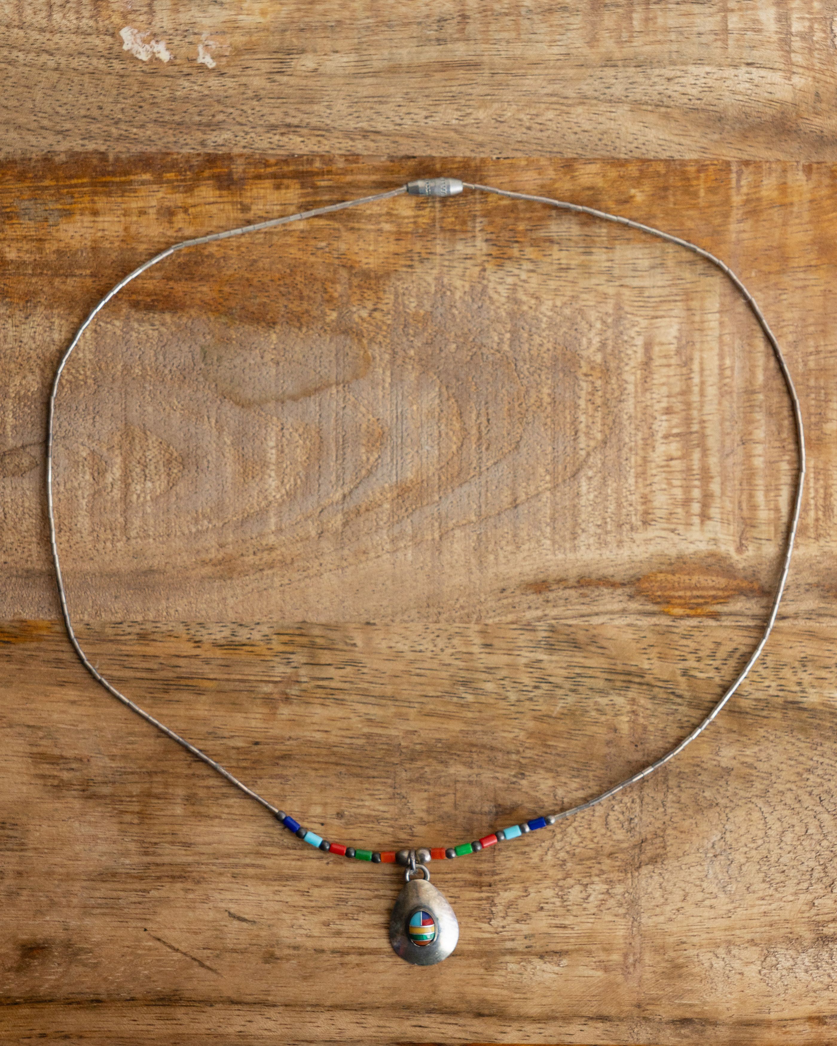 Jewelry Vintage Native American Zuni Necklace Sterling Silver Inlay Size ONE SIZE - 3 Thumbnail