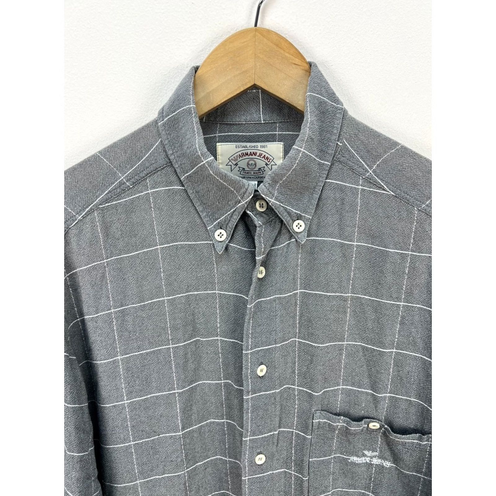 Vintage VINTAGE Armani Jeans Shirt Men's M Check Gray Button Down Size US M / EU 48-50 / 2 - 2 Thumbnail