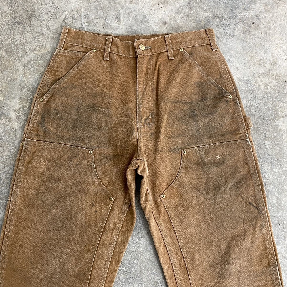 Carhartt VTG Carhartt Double Knee Faded Tan Dirty Carpenter Pants Size US 29 - 2 Thumbnail