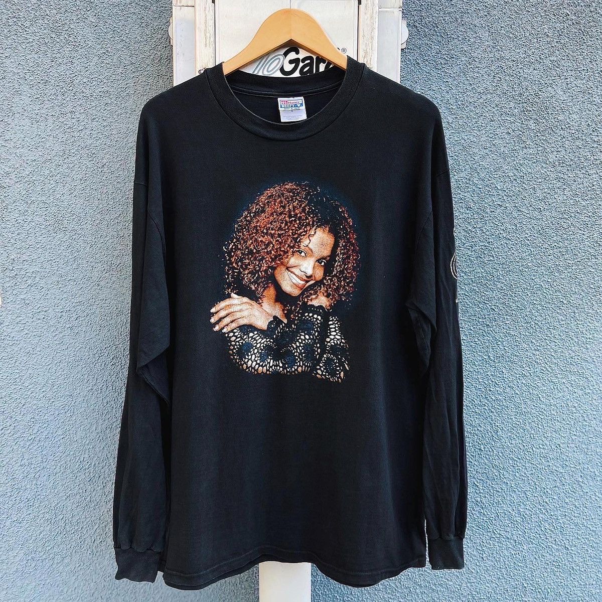 image of Hanes Vintage 90's Janet Jackson Long Sleeve Shirt in Black, Men's (Size XL)