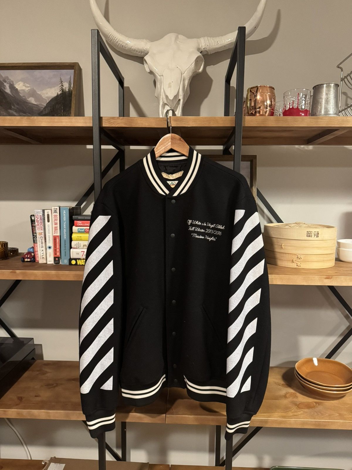 Off-White Off-White c/o Virgil Abloh Letterman Jacket “Meadow Heights” Size US XL / EU 56 / 4 - 1 Thumbnail