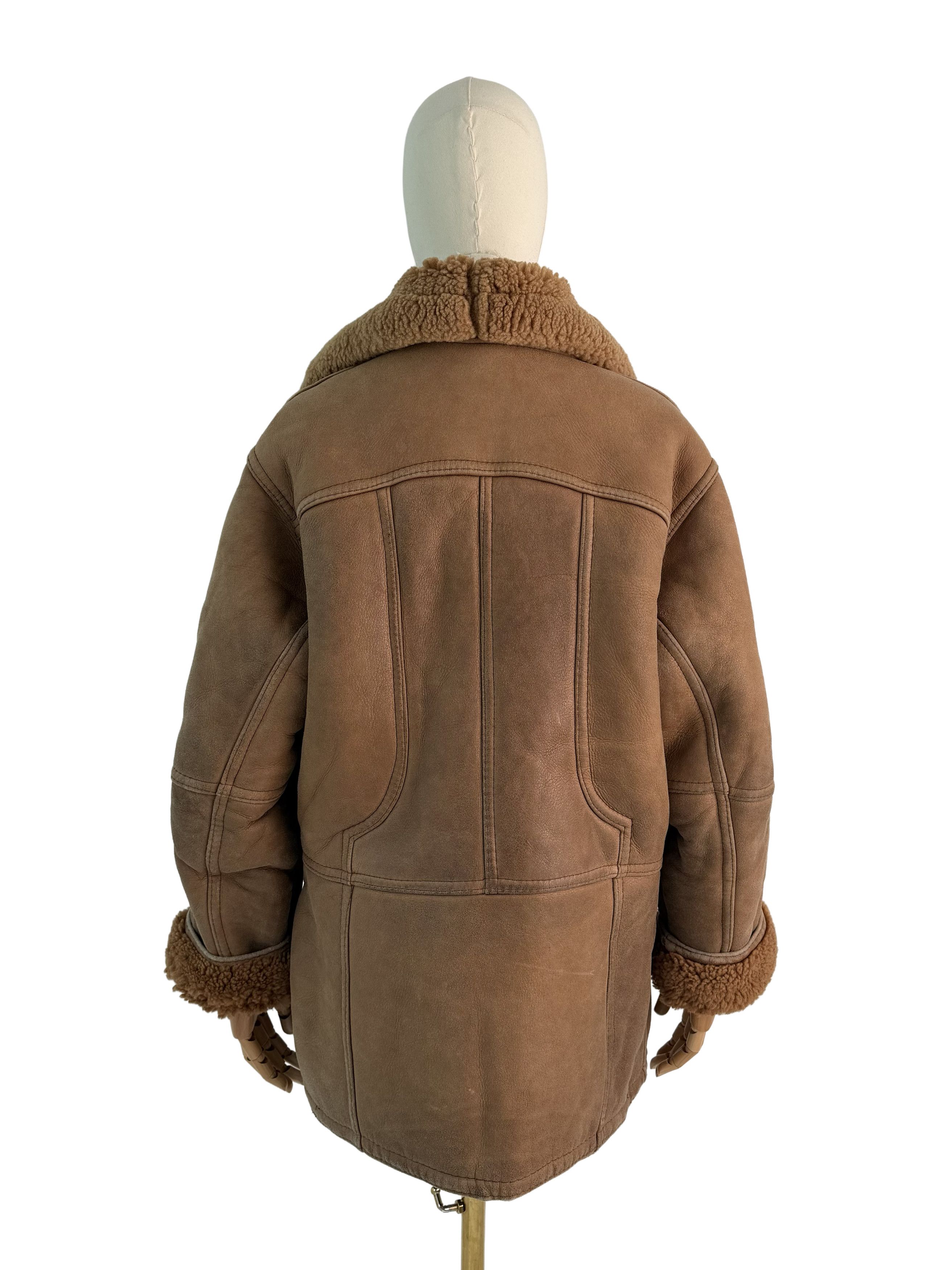 Vintage Vintage Real Shearling Sheepskin Aviator Coat Belted Jacket Size L / US 10 / IT 46 - 4 Thumbnail