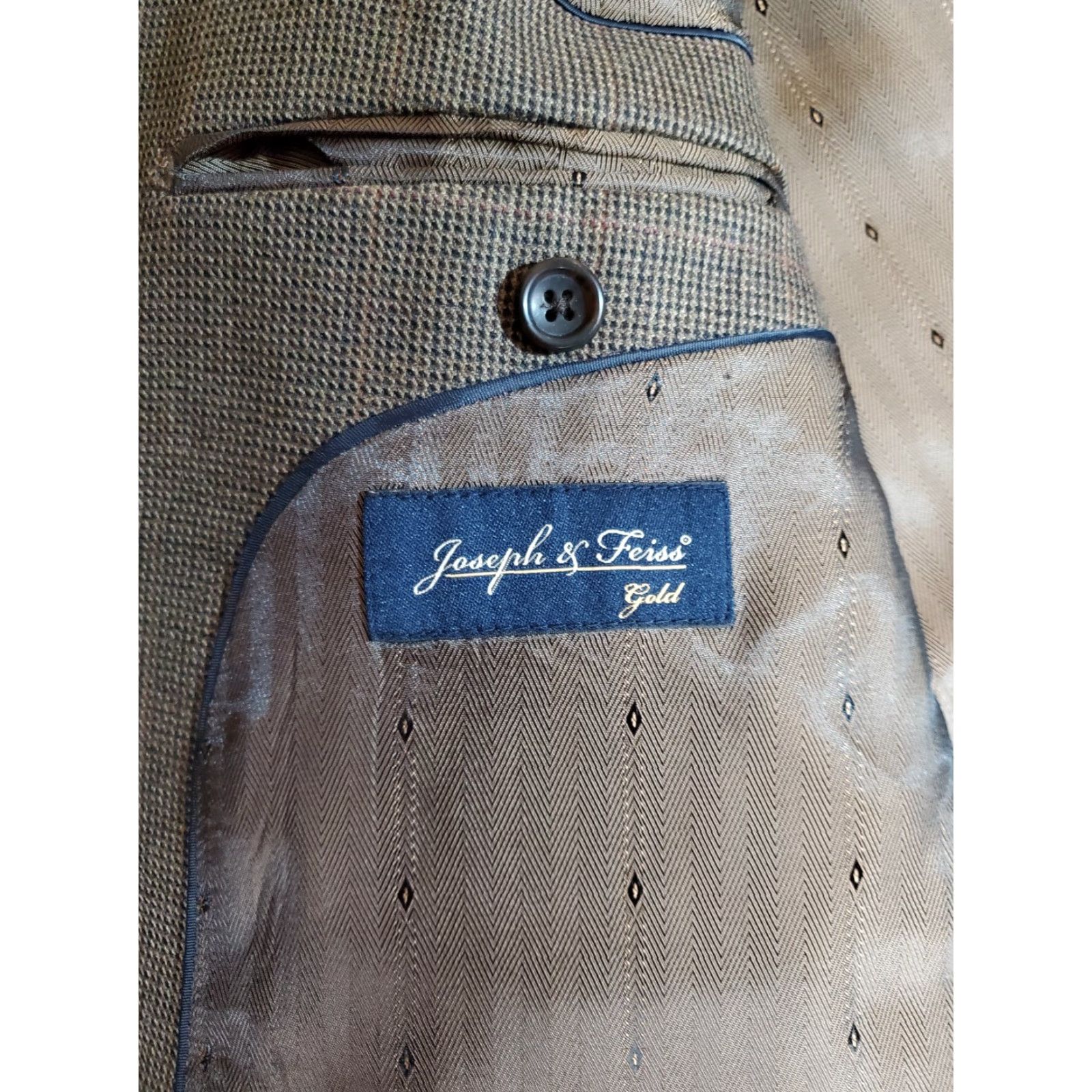 Joseph Joseph & Feiss Gold Signature Check Sport Coat 100% Wool Mens Size 42 Short Brown Houndstooth Dress Two Button Notch Size US 42 / EU 58 - 5 Thumbnail