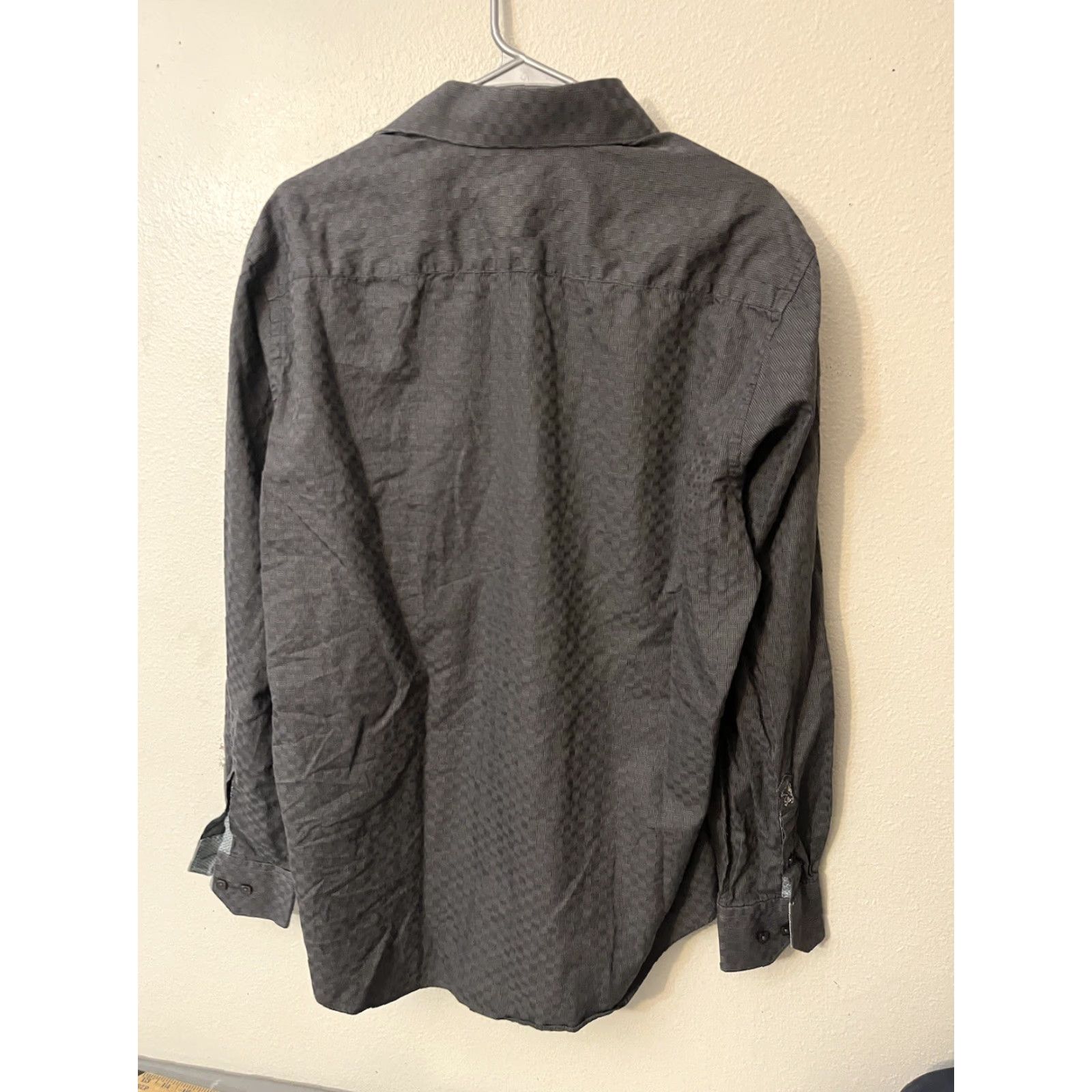 BUGATCHI BUGATCHI Shirt Men L Button-Down Long Sleeve Gray 100% Cotton Flip Cuffs Classic Fit Dress Shirt Size US L / EU 52-54 / 3 - 3 Thumbnail