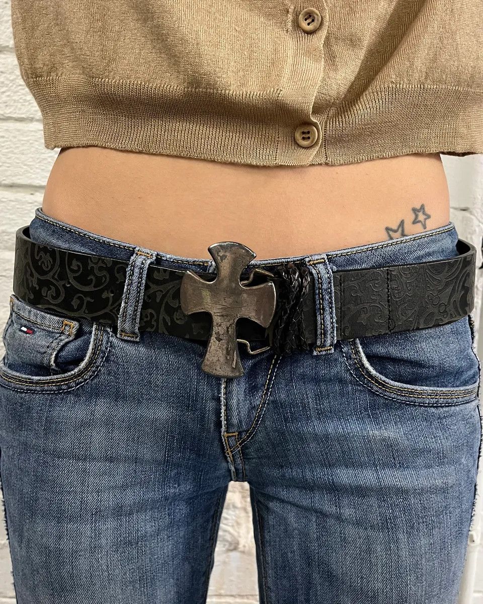 Daniele Alessandrini Black Leather Cross Buckle Belt display picture 2
