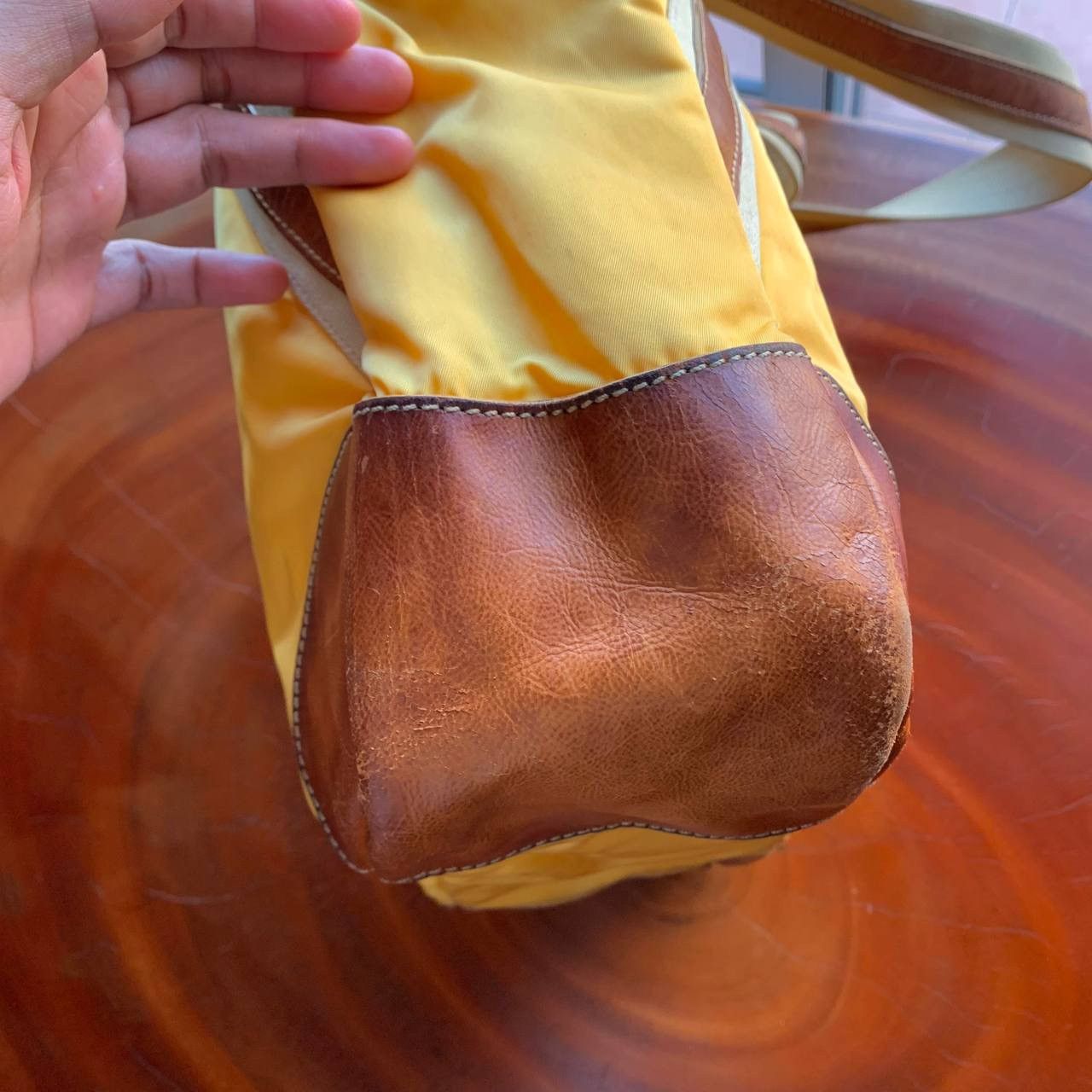 Prada Prada Nylon Side Logo Leather Yellow Tote Bag Size ONE SIZE - 4 Thumbnail