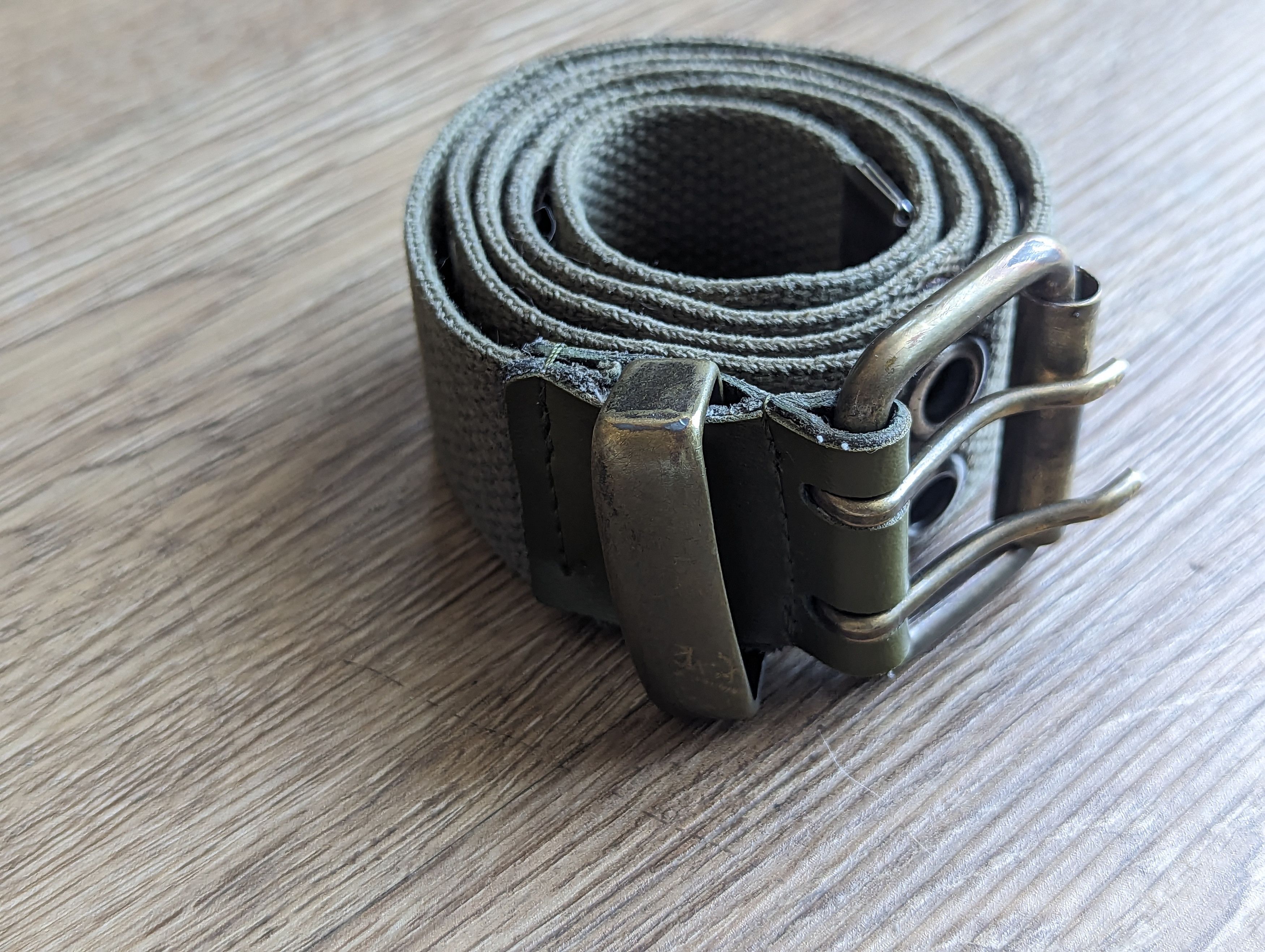 Vintage Distressed Olive Green Canvas Grommet Belt