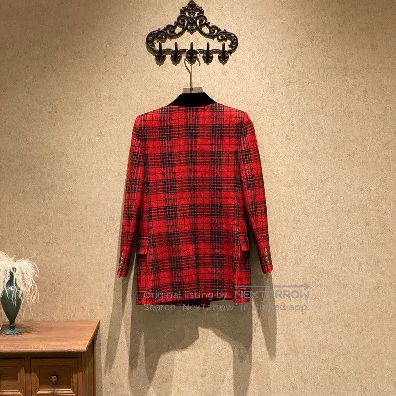 Saint Laurent Paris Saint Laurent Paris Red and Black Plaid Double-Breasted Wo Size XS / US 0-2 / IT 36-38 - 2 Thumbnail