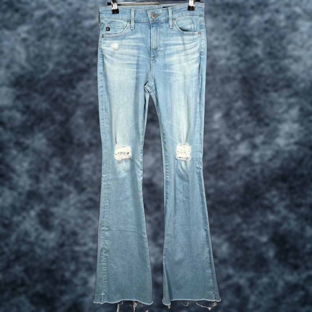 Vintage AG Adriano Goldschmied Jeans Flared 25 The Janis High Rise Light Wash Distressed 5-Pocket Womens Jeans Size 42" / US 20 - 1 Thumbnail