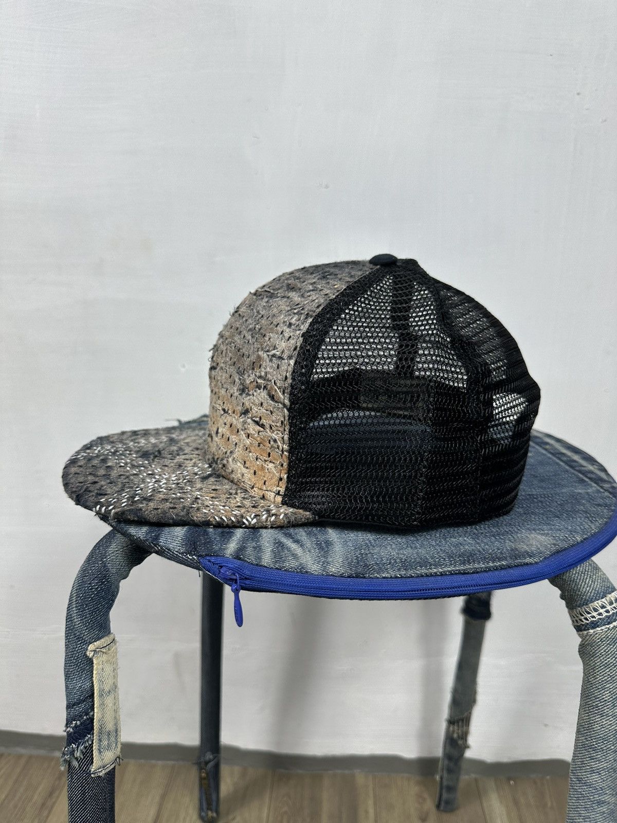 Handmade Custom Made Distressed Patchwork Boro Trucker hats Size ONE SIZE - 3 Thumbnail