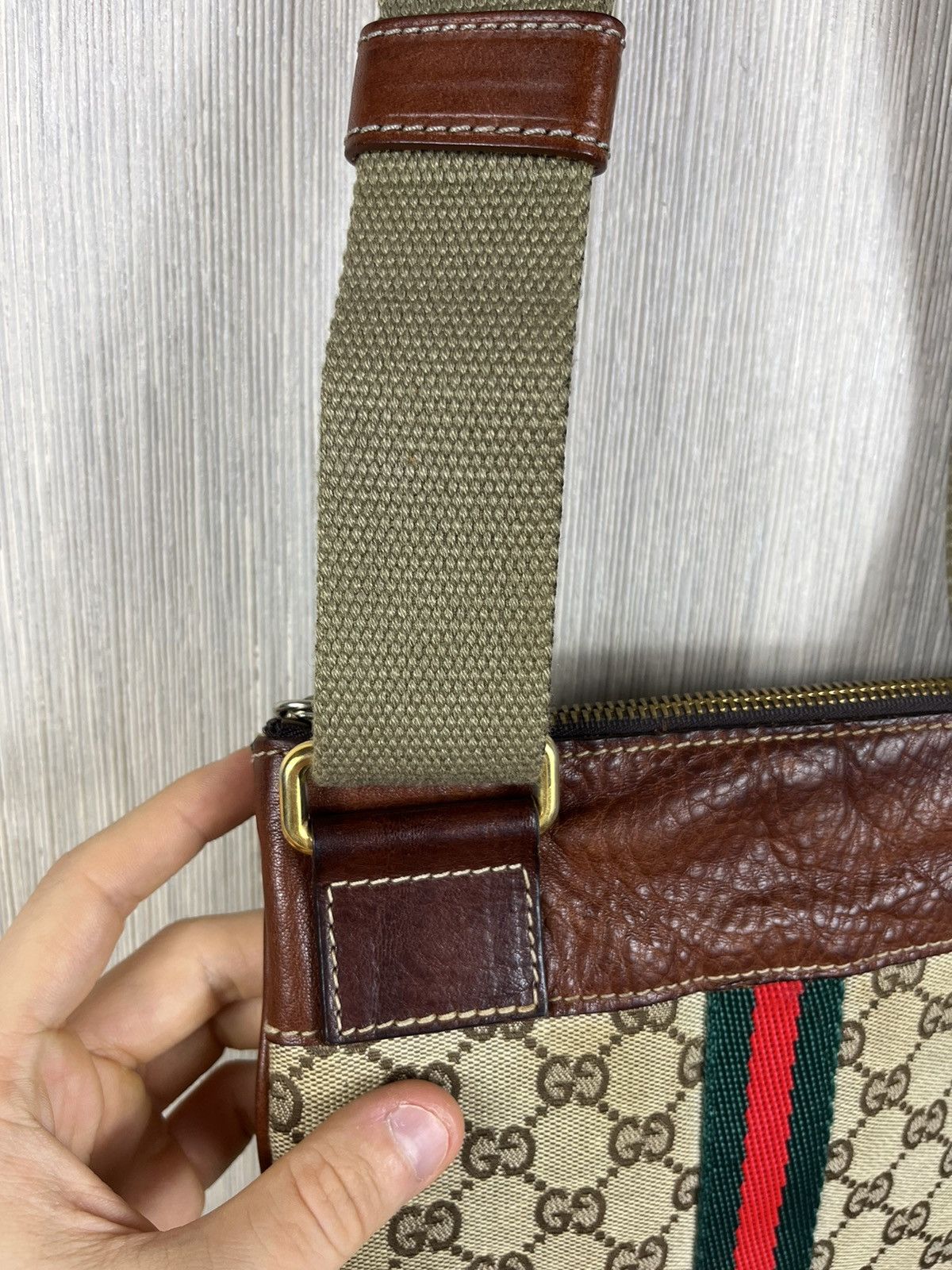 Vintage rare Gucci vintage canvas messenger bag GG monogram leather Size ONE SIZE - 9 Thumbnail