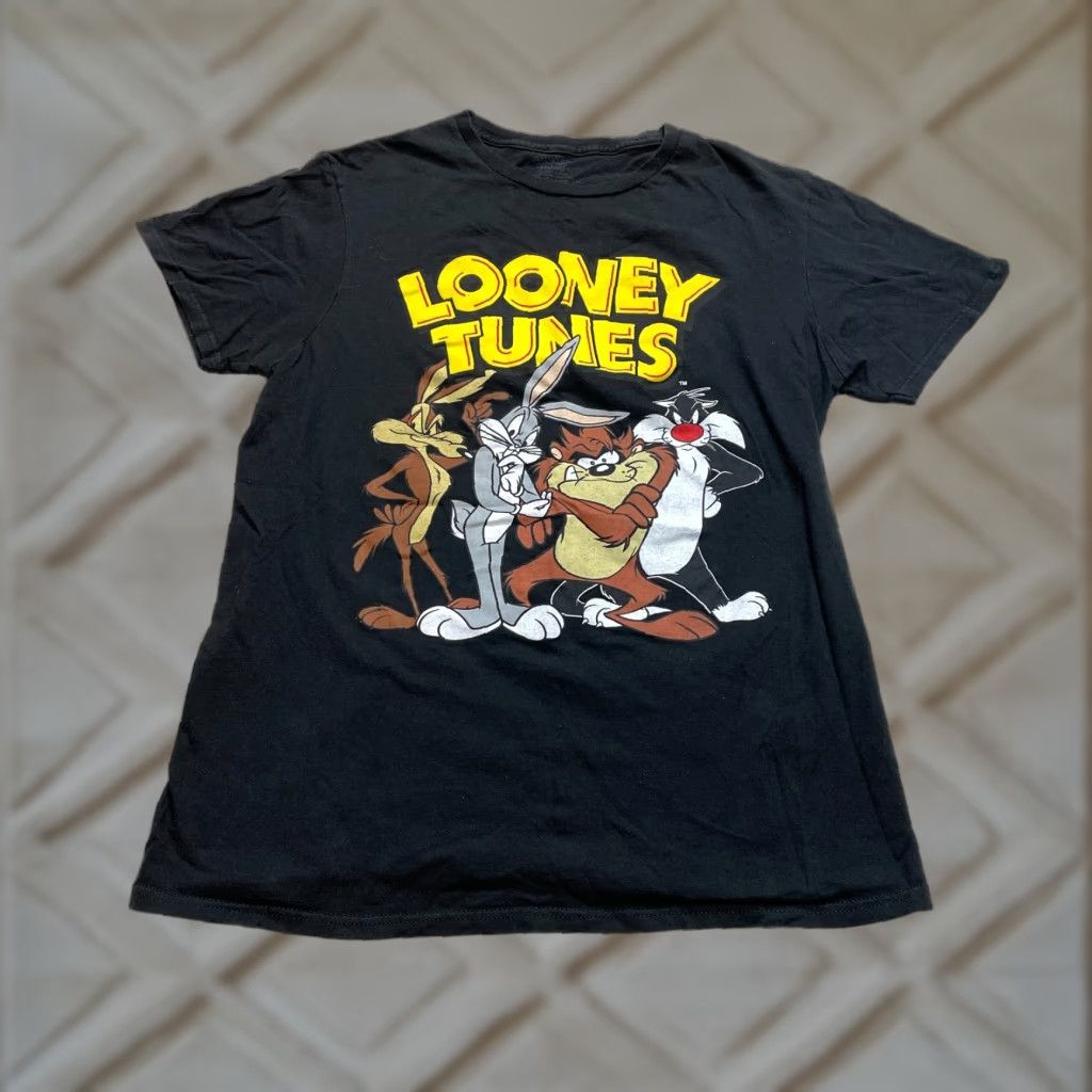 Vintage Looney Tunes Shirt Womens Medium Black Short Sleeve Cotton Cartoon Bugs Taz Size M / US 6-8 / IT 42-44 - 1 Thumbnail