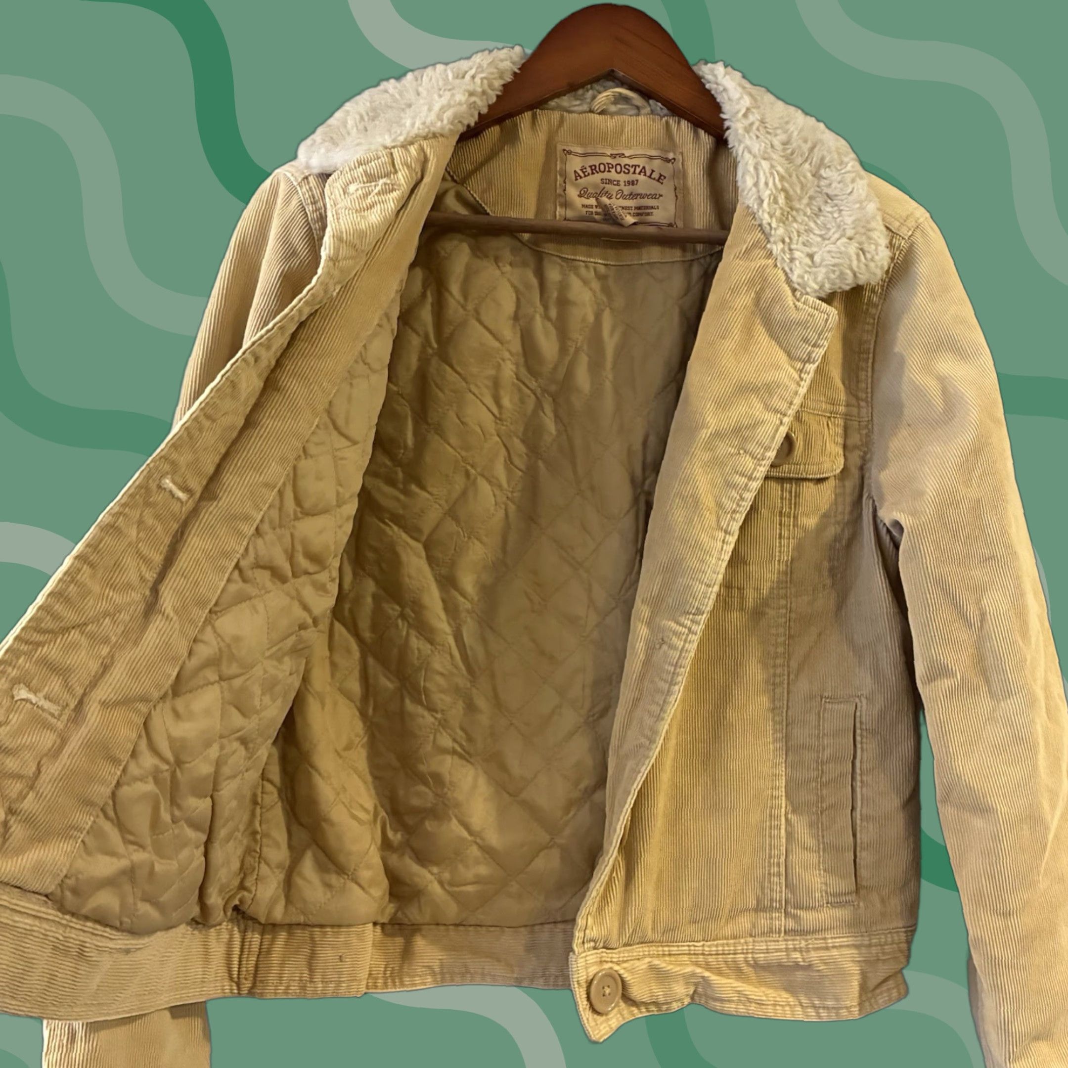 Vintage Aéropostale Beige Full Zip Jacket Women L Fur Trim Heritage Basic Coat mid-length Size L / US 10 / IT 46 - 1 Thumbnail