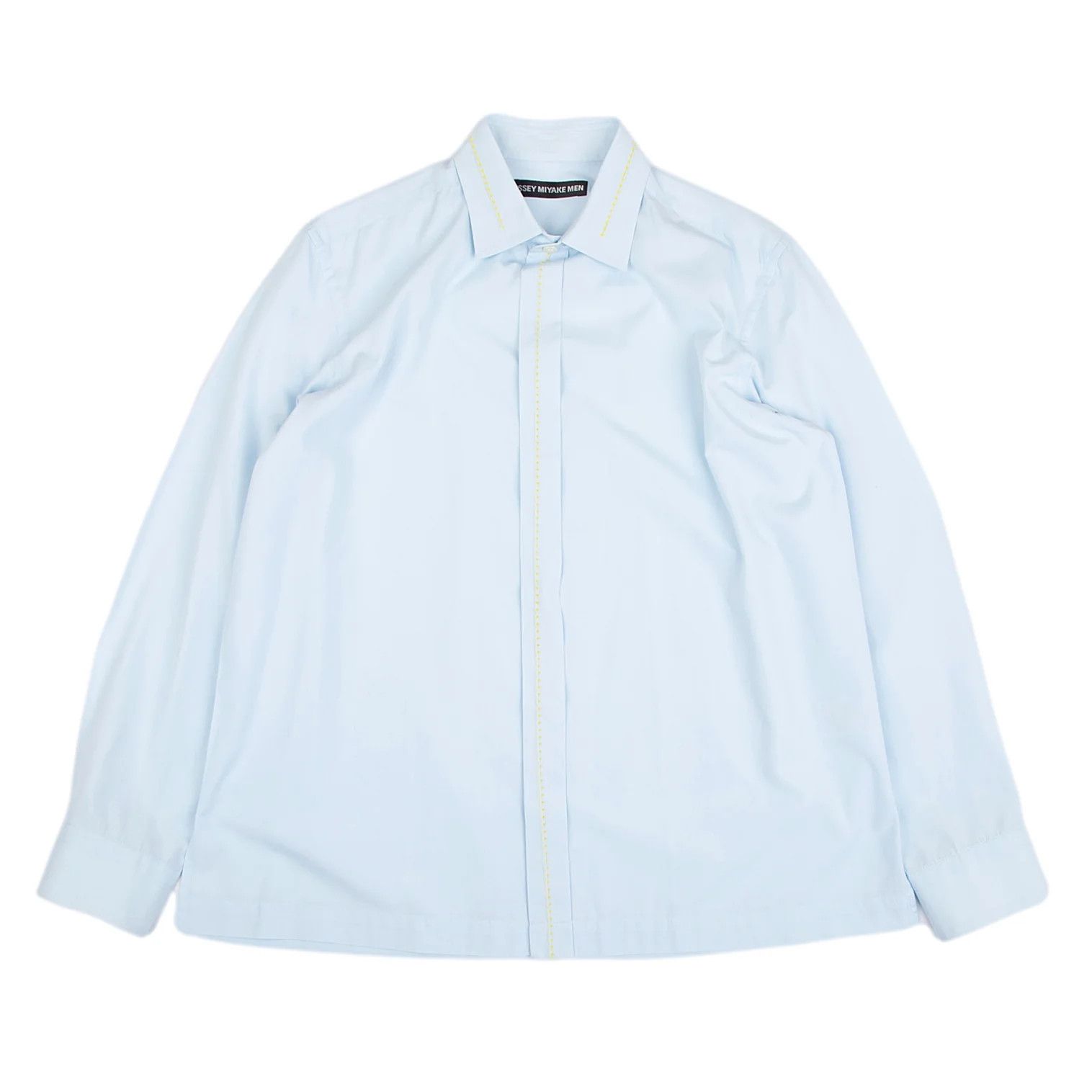 Issey Miyake Cotton Broad Stitch Design Fly Front Shirt in Light Blue Size US S / EU 44-46 / 1 - 1 Thumbnail