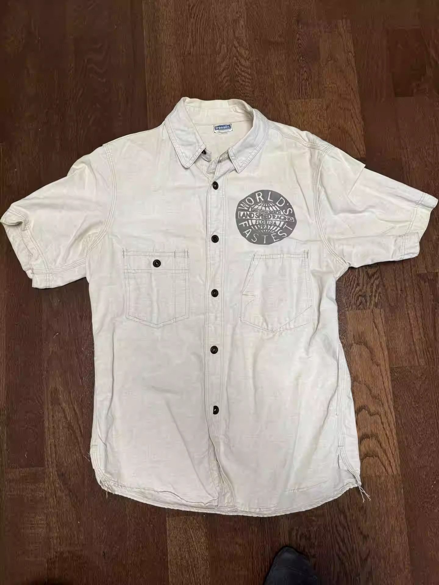 image of Freewheelers White Short Sleeve Shirt, Men's (Size Medium)