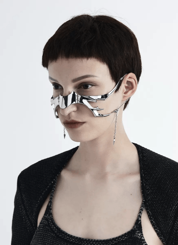 Jewelry Gothic Mask Cyber Punk Liquid Irregular Hollow Jewelry Size ONE SIZE - 1 Thumbnail