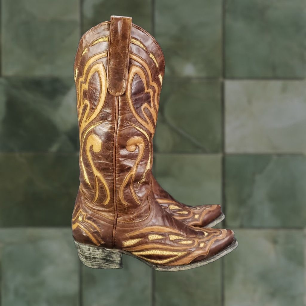 Vintage Lane Boot Womens Brown Embroidered Size 7B Western Low Heel Leather Womens Size US 7 / IT 37 - 1 Thumbnail