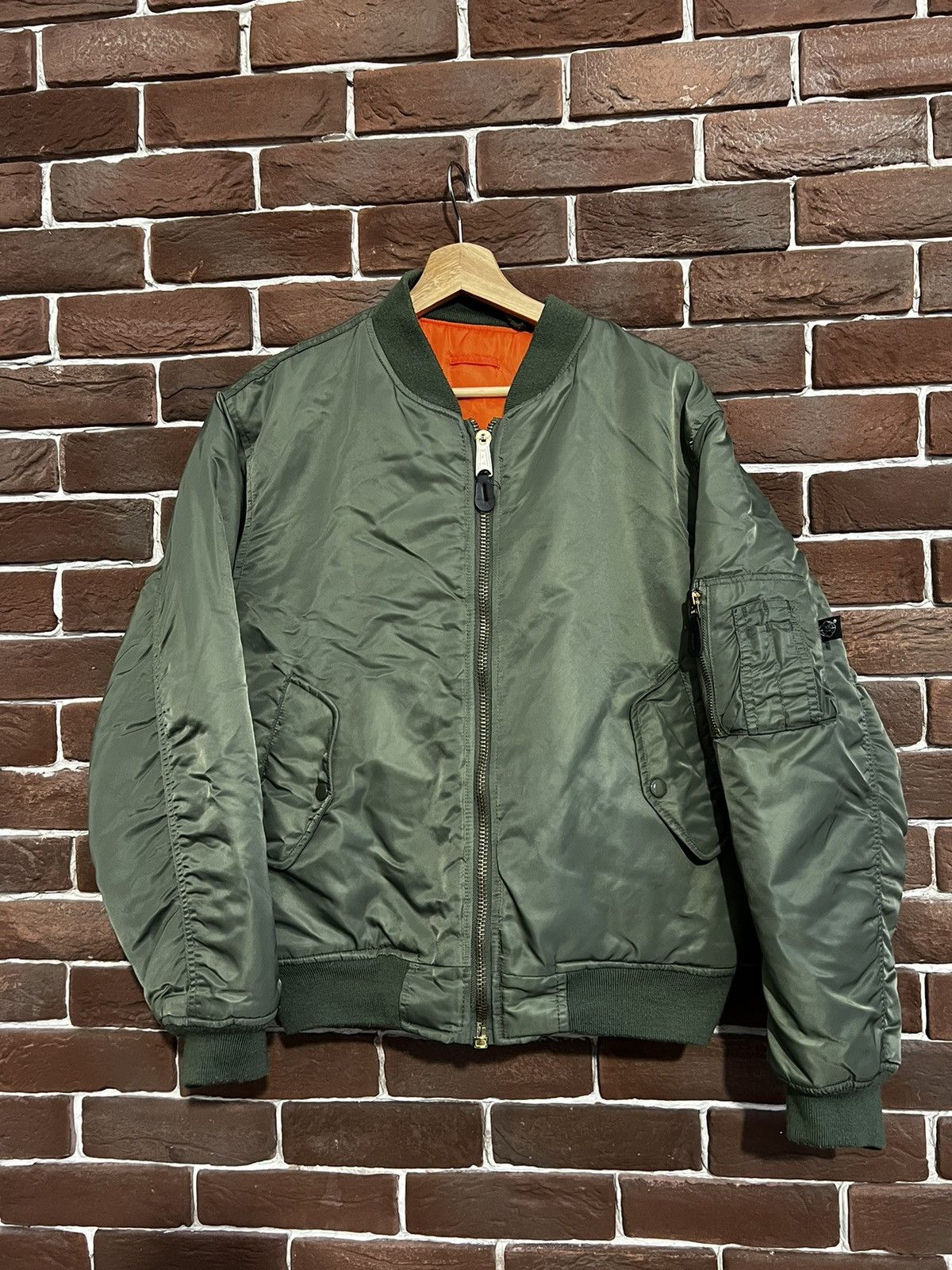 image of Bomber Jacket x Made In USA 00S Ma1 Flyer Green Vintage Bomber Small Jacket Oversize, Men's