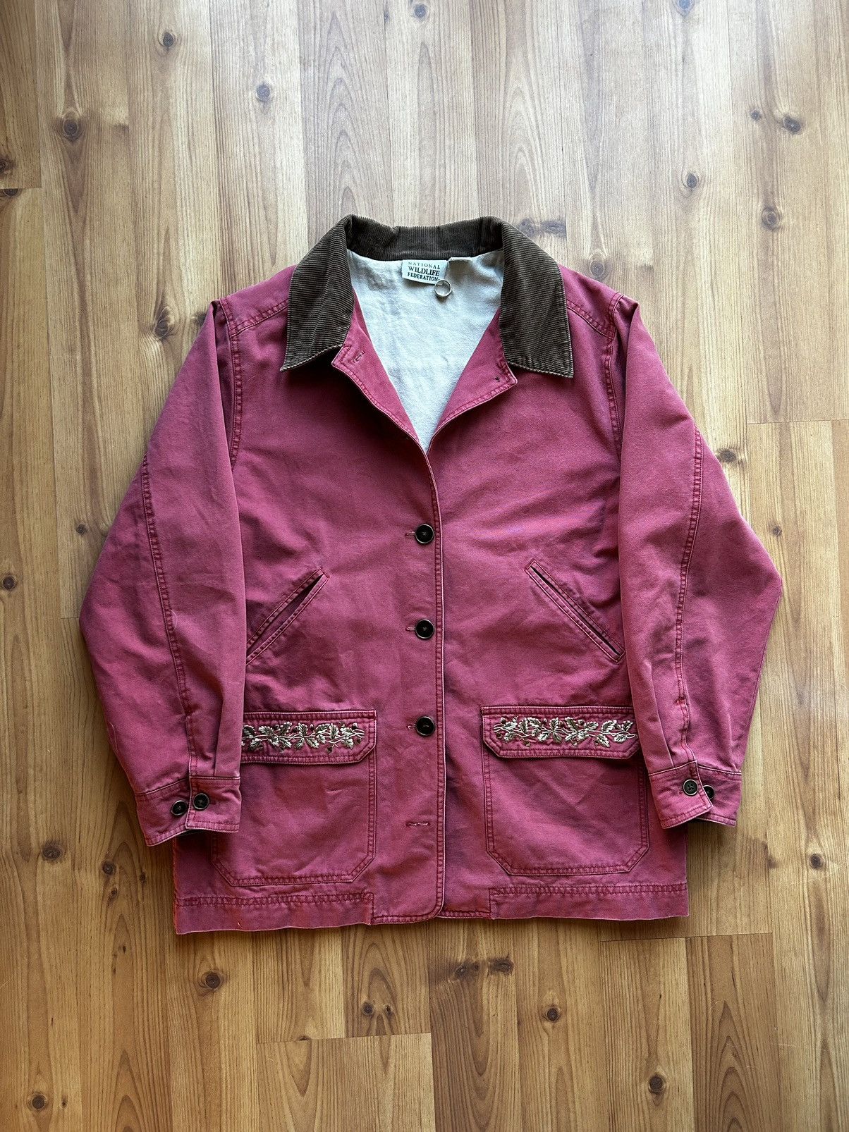image of Vintage 90's Faded Pink Embroidered Chore Coat, Women's (Size Large)