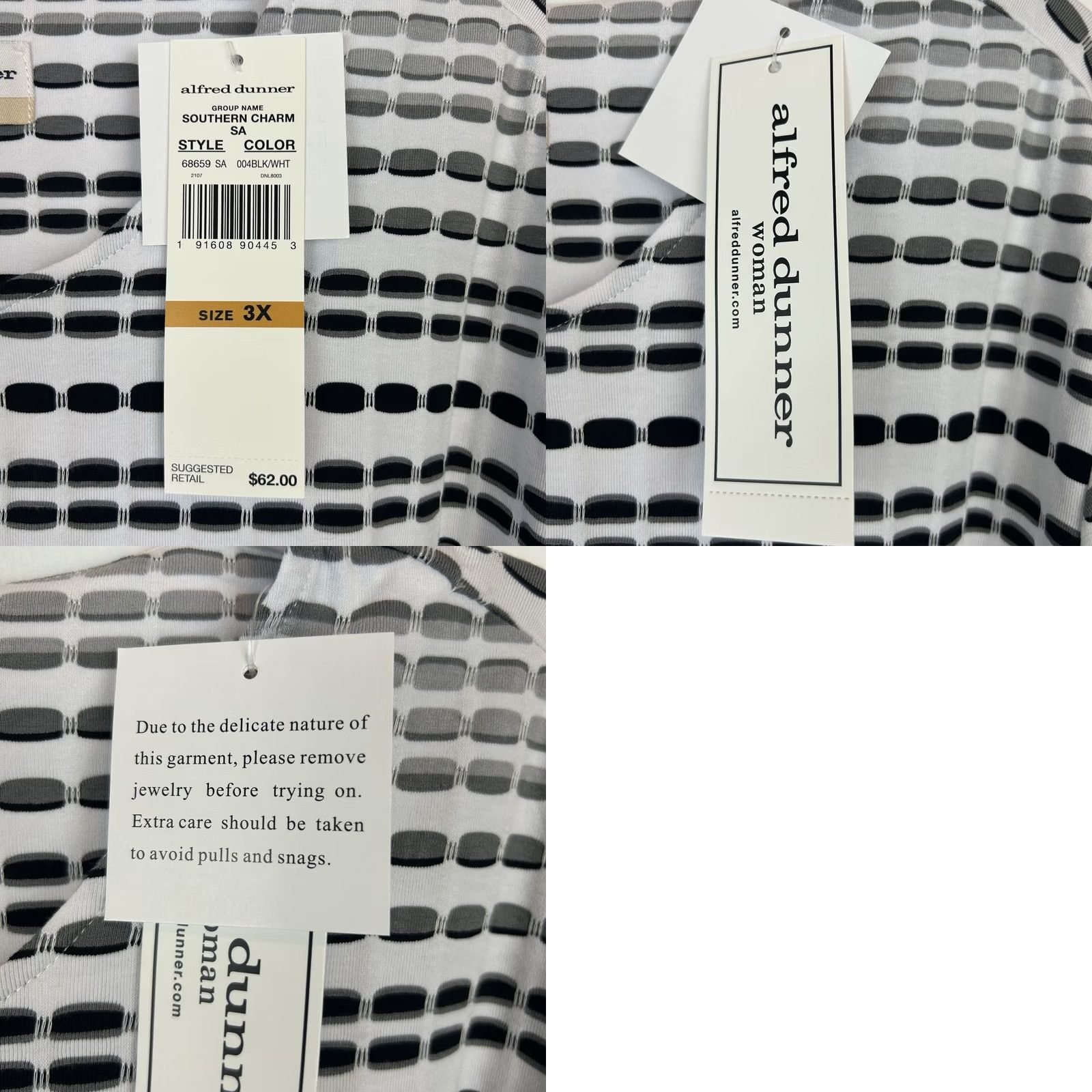 Vintage Alfred Dunner Top Women Plus Stretch Tunic Blouse Black White Size XXL / US 16-18 / IT 52-54 - 8 Thumbnail